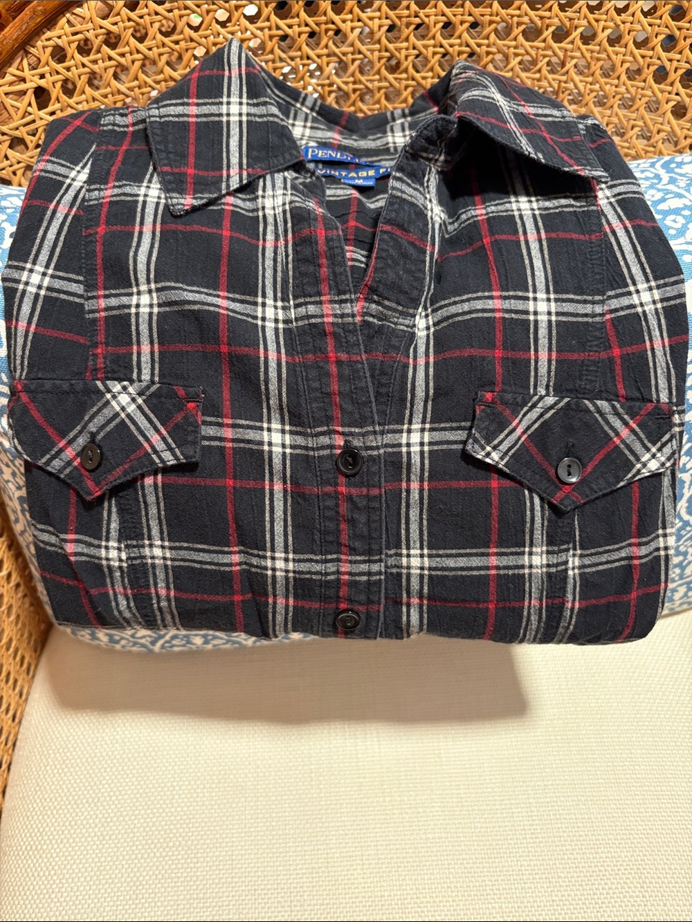 Pendleton Vintage Fit Black, Red & White Plaid Button-Down Shirt
